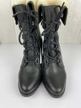 SOREL After Hours Lace Shearling Waterproof Leather Wedge Boots Black NWT Size 9